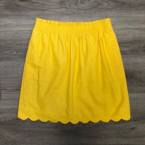 JCrew  Factory Women's Size 2 Yellow Linen Cotton Blend Paperbag Skirt Scalloped - Picture 1 of 8